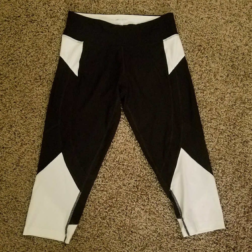 Marika Black and White Workout Capris with Mesh